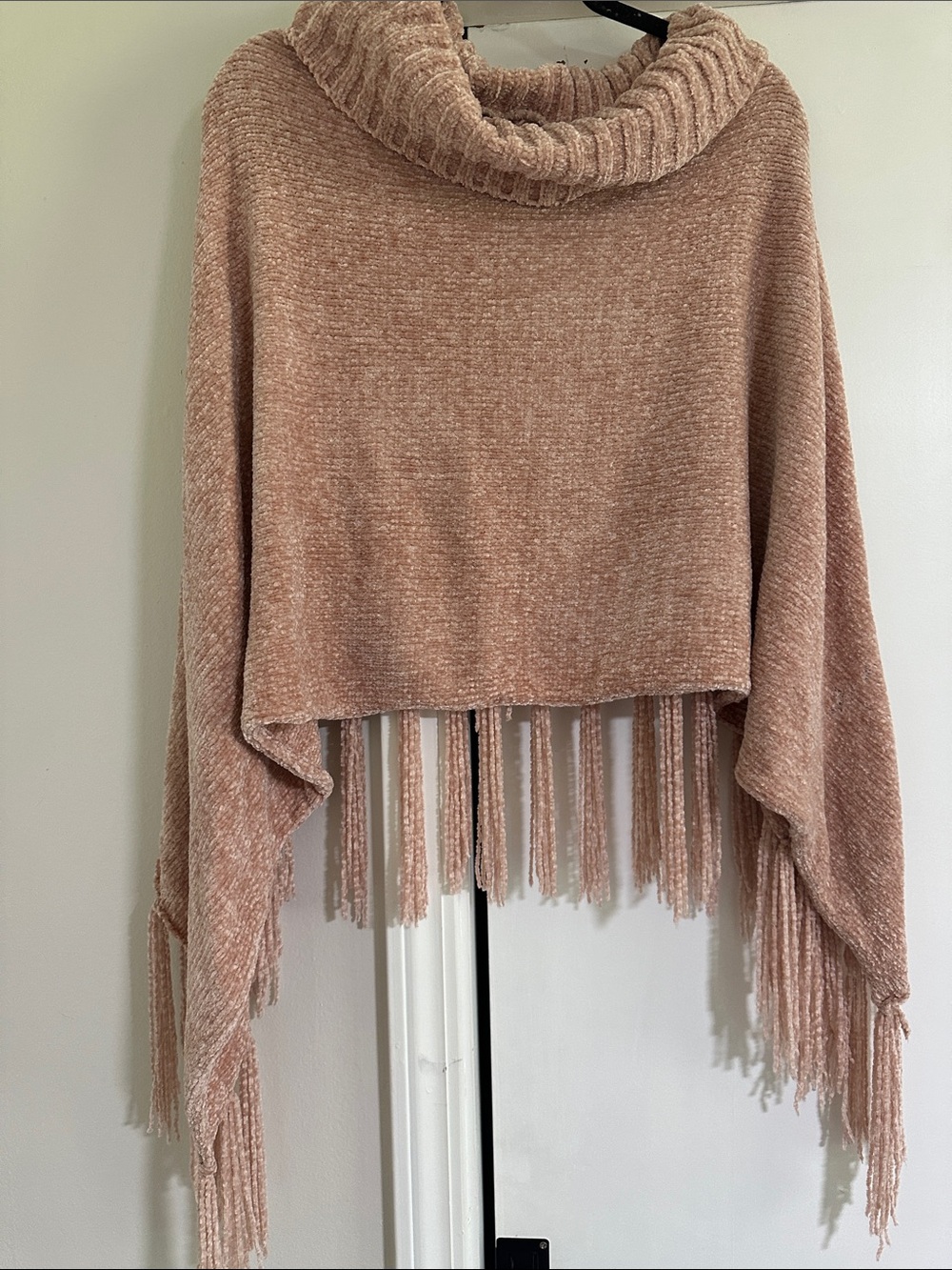 Blush Knit Fringe Turtleneck Poncho